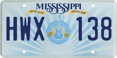 MS license plate HWX138