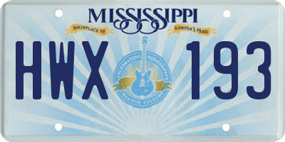 MS license plate HWX193