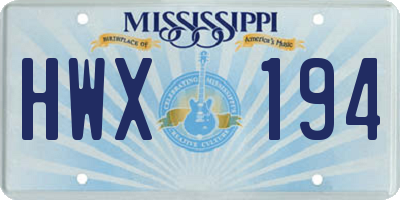 MS license plate HWX194