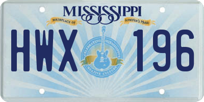 MS license plate HWX196