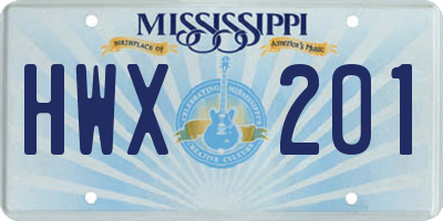 MS license plate HWX201