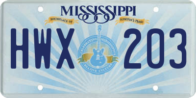 MS license plate HWX203