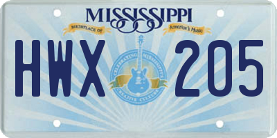 MS license plate HWX205