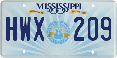 MS license plate HWX209
