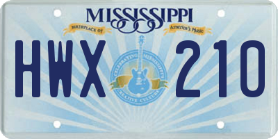 MS license plate HWX210