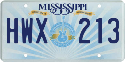 MS license plate HWX213