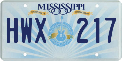 MS license plate HWX217