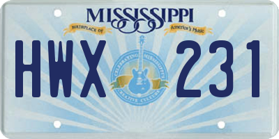 MS license plate HWX231
