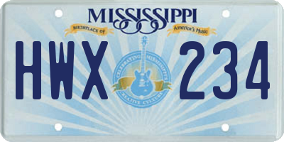 MS license plate HWX234