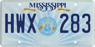 MS license plate HWX283