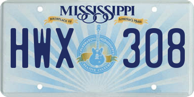 MS license plate HWX308