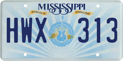 MS license plate HWX313