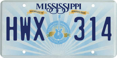 MS license plate HWX314