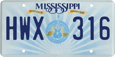 MS license plate HWX316