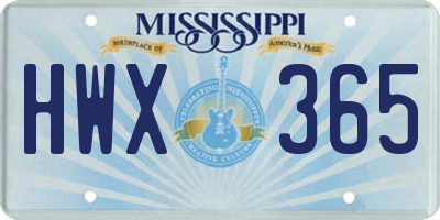 MS license plate HWX365