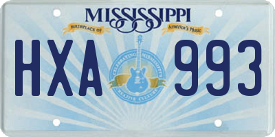 MS license plate HXA993