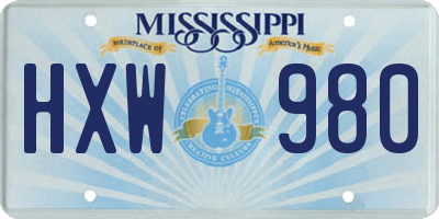 MS license plate HXW980