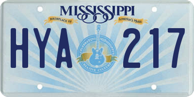 MS license plate HYA217