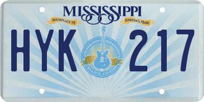 MS license plate HYK217