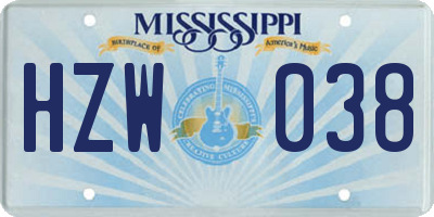 MS license plate HZW038