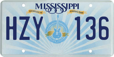 MS license plate HZY136
