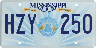 MS license plate HZY250