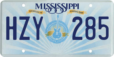 MS license plate HZY285