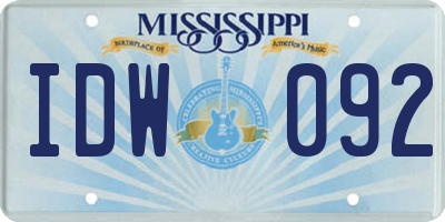MS license plate IDW092