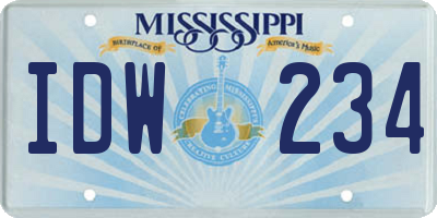 MS license plate IDW234
