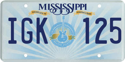 MS license plate IGK125