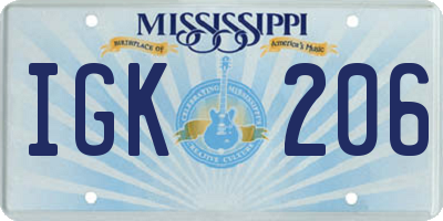 MS license plate IGK206
