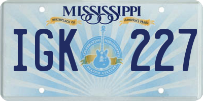 MS license plate IGK227