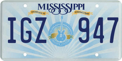 MS license plate IGZ947