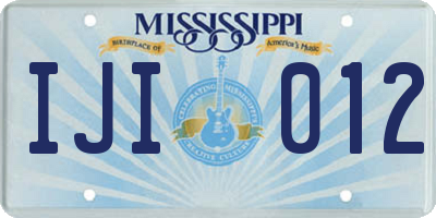 MS license plate IJI012