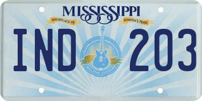 MS license plate IND203