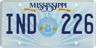 MS license plate IND226