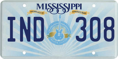 MS license plate IND308