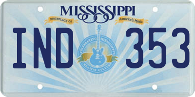 MS license plate IND353