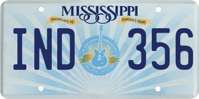 MS license plate IND356