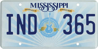 MS license plate IND365