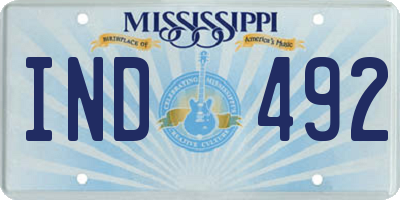 MS license plate IND492