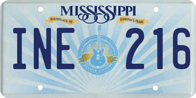 MS license plate INE216
