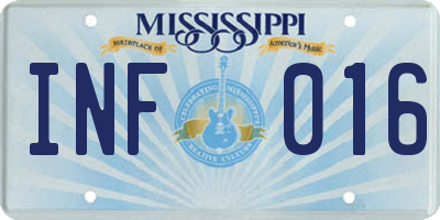 MS license plate INF016