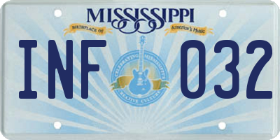 MS license plate INF032