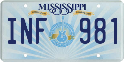 MS license plate INF981