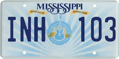 MS license plate INH103