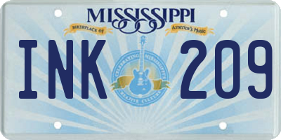 MS license plate INK209
