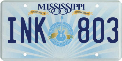 MS license plate INK803