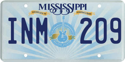MS license plate INM209