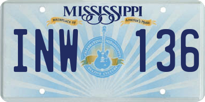 MS license plate INW136